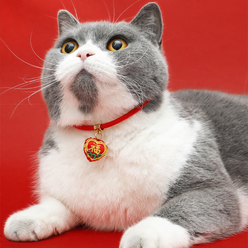 Buddha Stones Red String Plaited Embroidery Tiger Fu Character Protection Adjustable Cats Dogs Pet Collar - image 14
