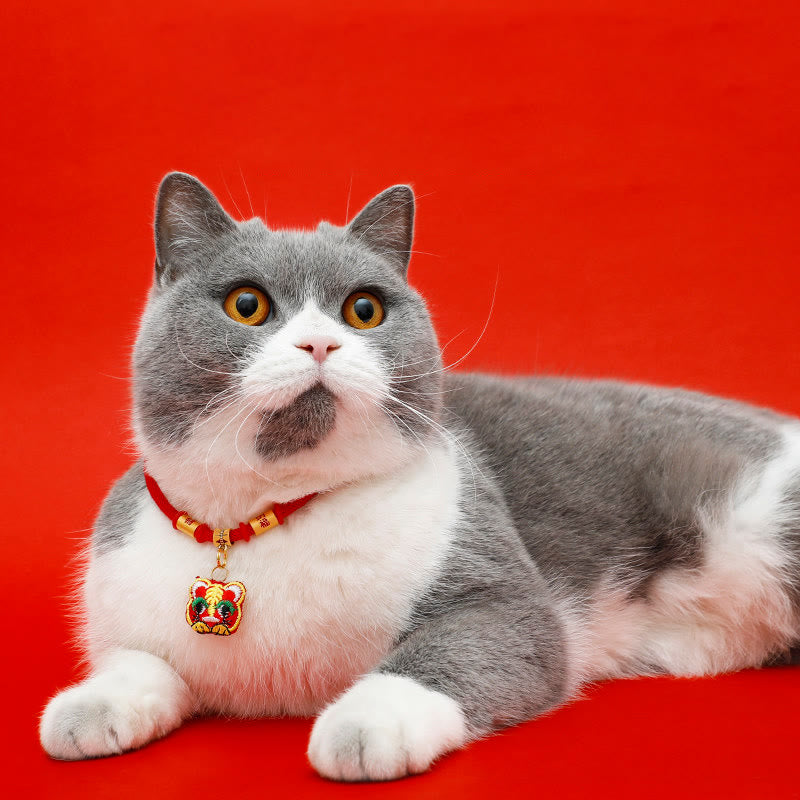 Buddha Stones Red String Plaited Embroidery Tiger Fu Character Protection Adjustable Cats Dogs Pet Collar - image 0