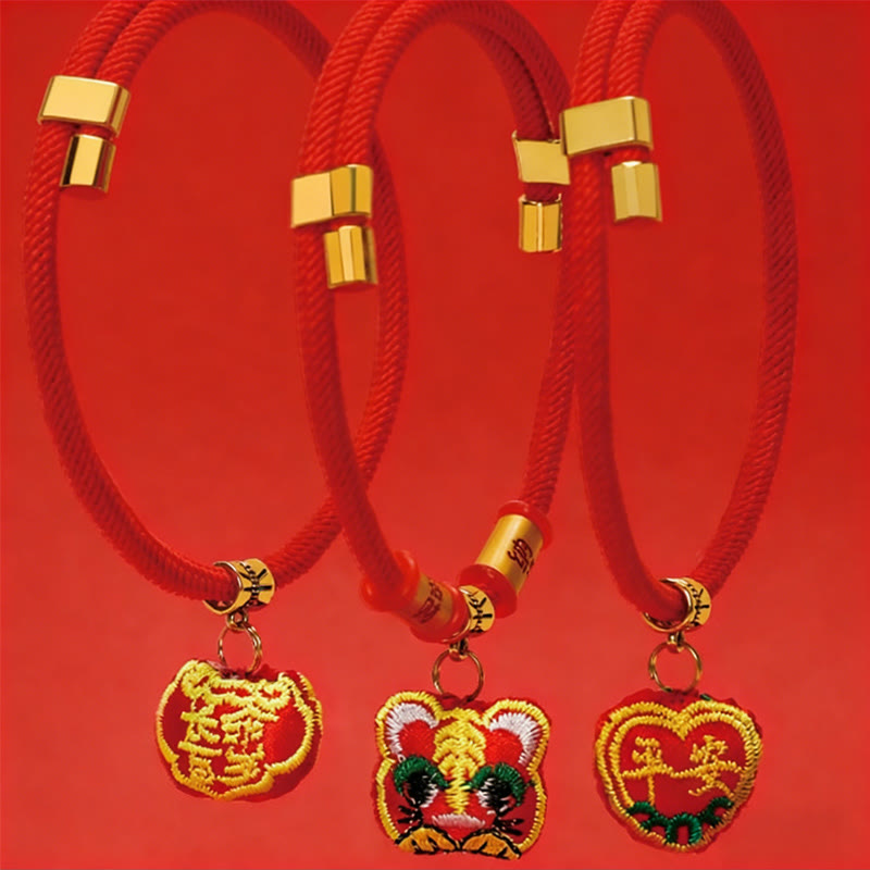 Buddha Stones Red String Plaited Embroidery Tiger Fu Character Protection Adjustable Cats Dogs Pet Collar - image 17