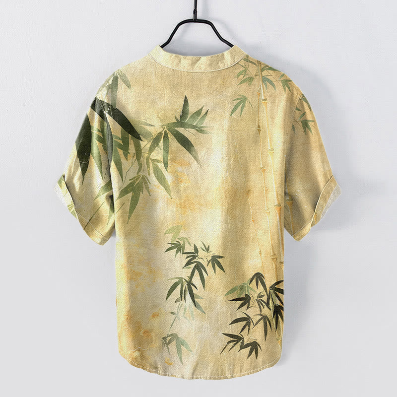 Buddha Stones Cotton Bamboo Pattern Men's Short Sleeve Half Button Shirt - image 7