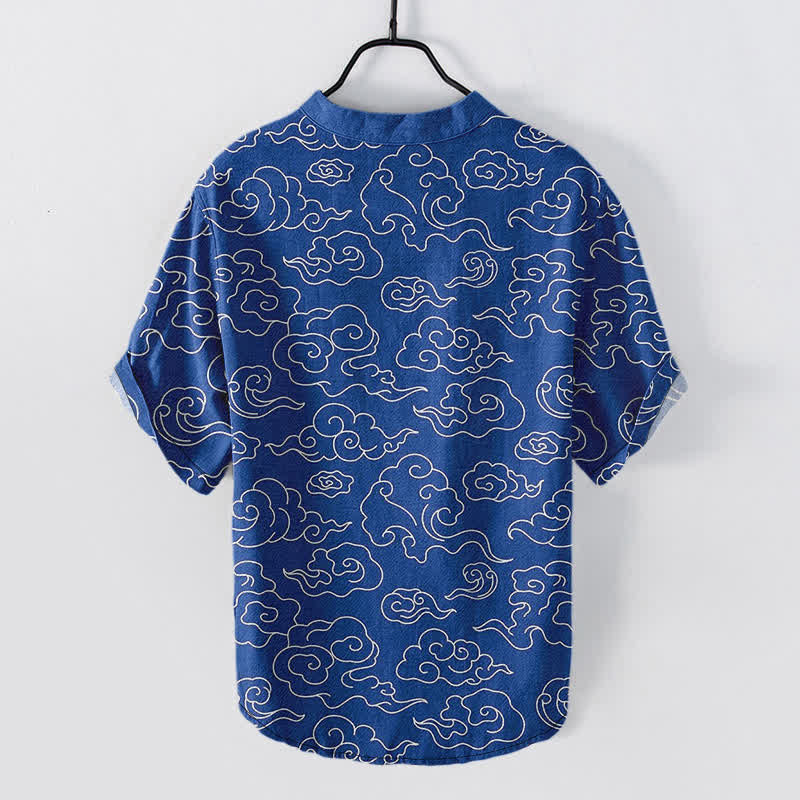 Buddha Stones Cotton Cloud Pattern Men's Short Sleeve Half Button Shirt - image 1