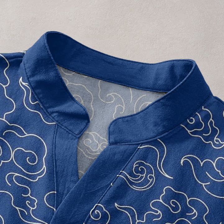 Buddha Stones Cotton Cloud Pattern Men's Short Sleeve Half Button Shirt - image 2