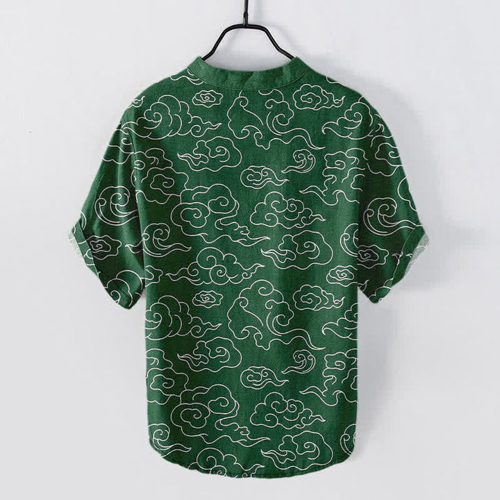 Buddha Stones Cotton Cloud Pattern Men's Short Sleeve Half Button Shirt - image 6
