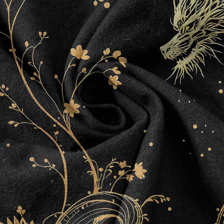 Buddha Stones Cotton Wave Dragon Flower Pattern Men's Short Sleeve Half Button Shirt - image 4