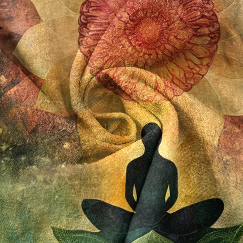 Buddha Stones Cotton Lotus Meditating Figure Pattern Men's Short Sleeve Half Button Shirt - image 4