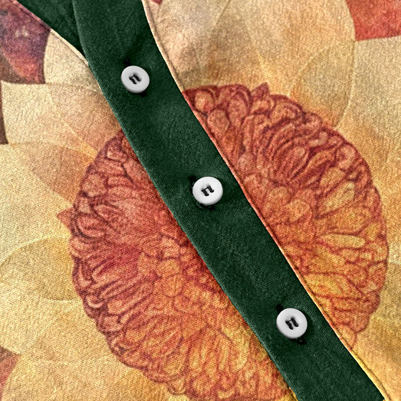 Buddha Stones Cotton Lotus Meditating Figure Pattern Men's Short Sleeve Half Button Shirt - image 3