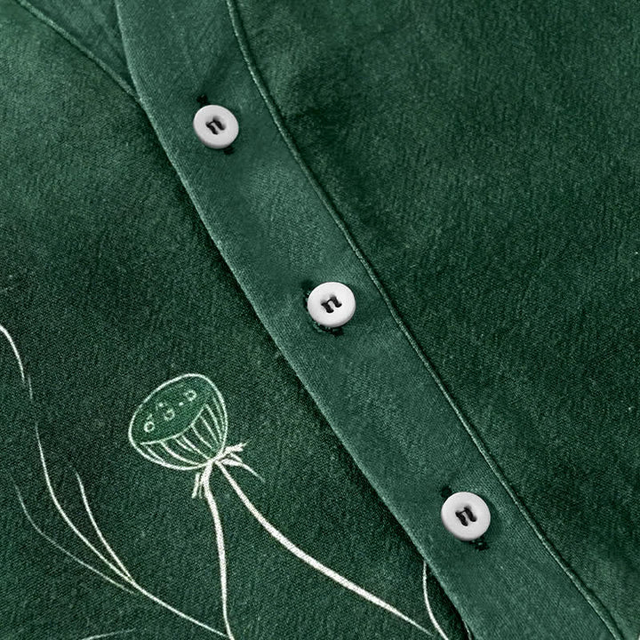 Buddha Stones Cotton Lotus Pattern Men's Short Sleeve Half Button Shirt - image 3