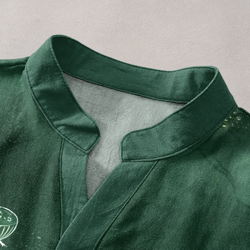 Buddha Stones Cotton Lotus Pattern Men's Short Sleeve Half Button Shirt - image 2