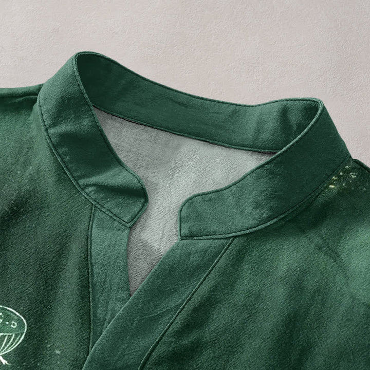 Buddha Stones Cotton Lotus Pattern Men's Short Sleeve Half Button Shirt - image 2