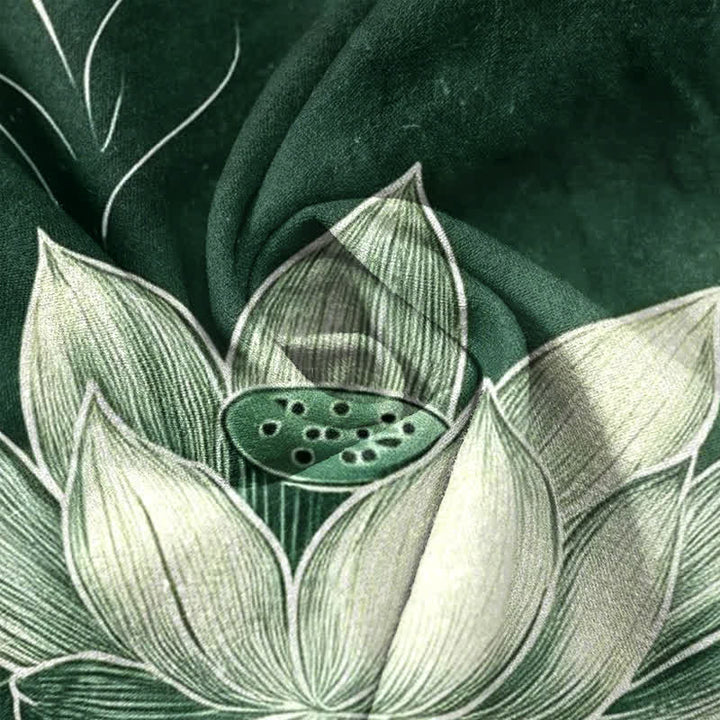 Buddha Stones Cotton Lotus Pattern Men's Short Sleeve Half Button Shirt - image 4