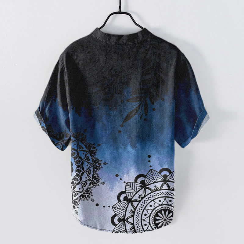 Buddha Stones Cotton Mandala Pattern Men's Short Sleeve Half Button Shirt - image 1