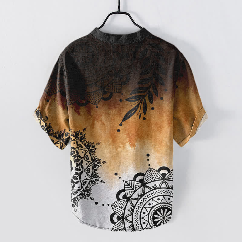 Buddha Stones Cotton Mandala Pattern Men's Short Sleeve Half Button Shirt - image 8