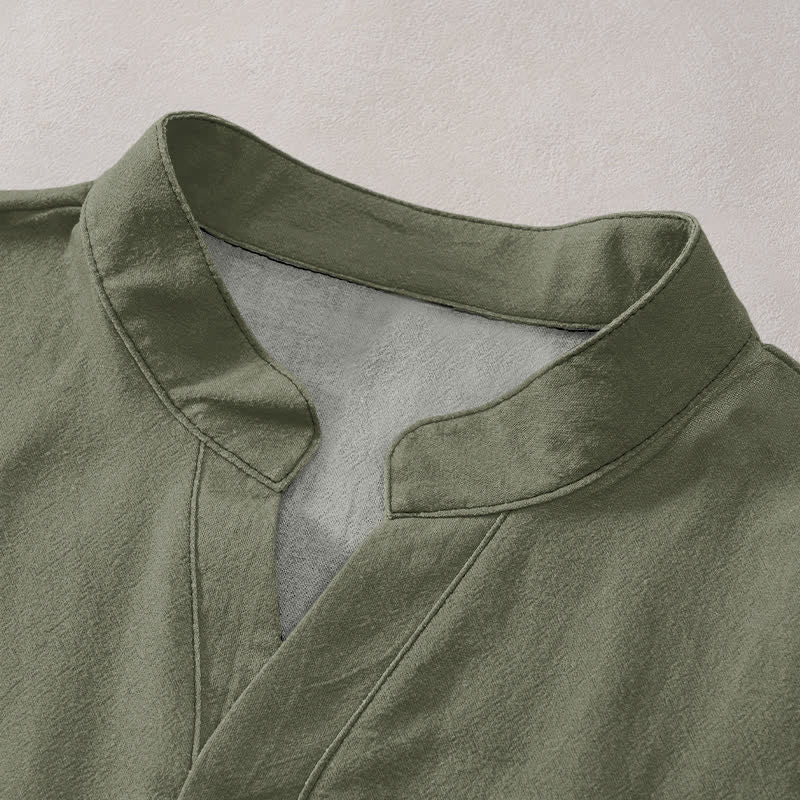 Buddha Stones Cotton Mural Cloud Pattern Men's Short Sleeve Half Button Shirt - image 2