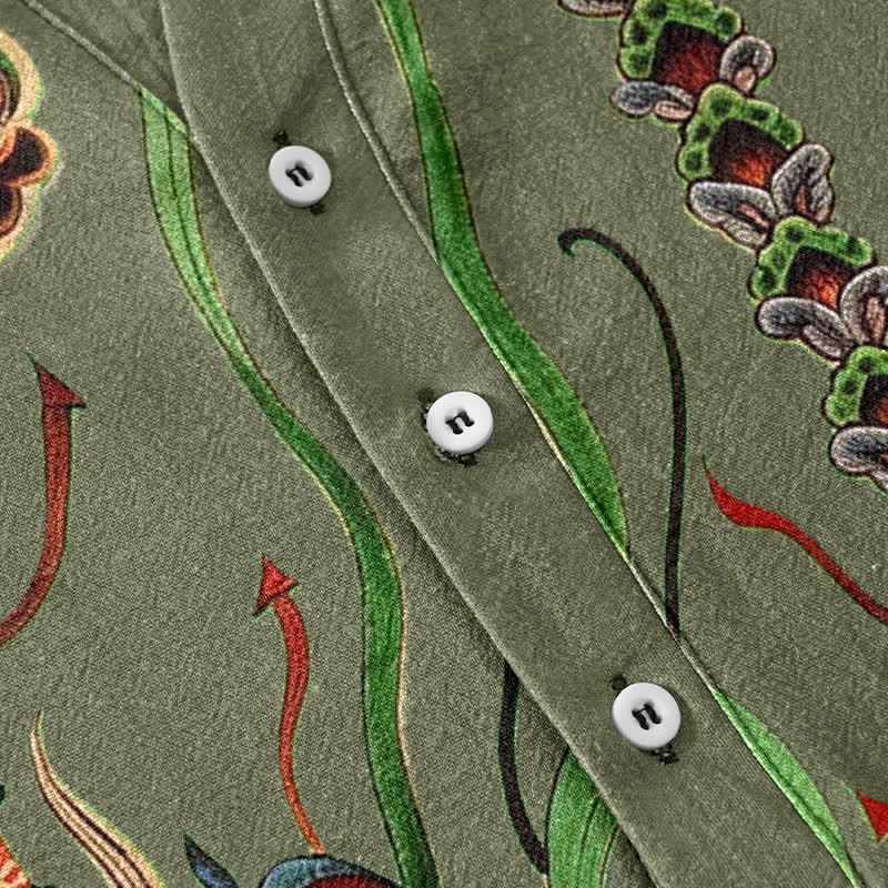 Buddha Stones Cotton Mural Cloud Pattern Men's Short Sleeve Half Button Shirt - image 3