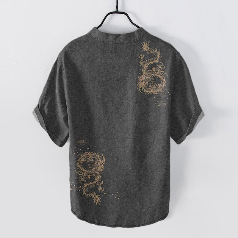 Buddha Stones Cotton Dragon Men's Short Sleeve Half Button Shirt - image 1