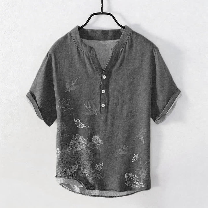 Buddha Stones Swallow Lotus Butterfly Men's Short Sleeve Shirt - image 0