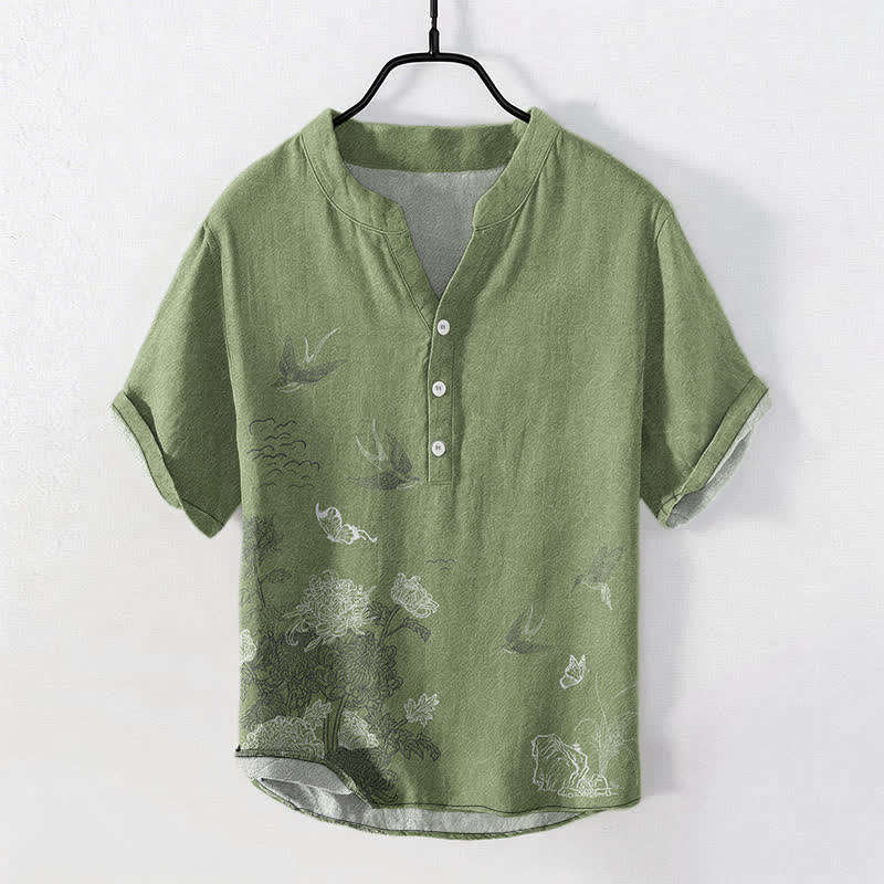 Buddha Stones Swallow Lotus Butterfly Men's Short Sleeve Shirt - image 5