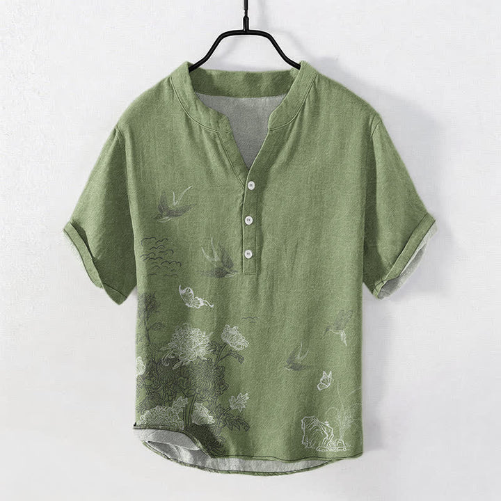Buddha Stones Swallow Lotus Butterfly Men's Short Sleeve Shirt - image 5