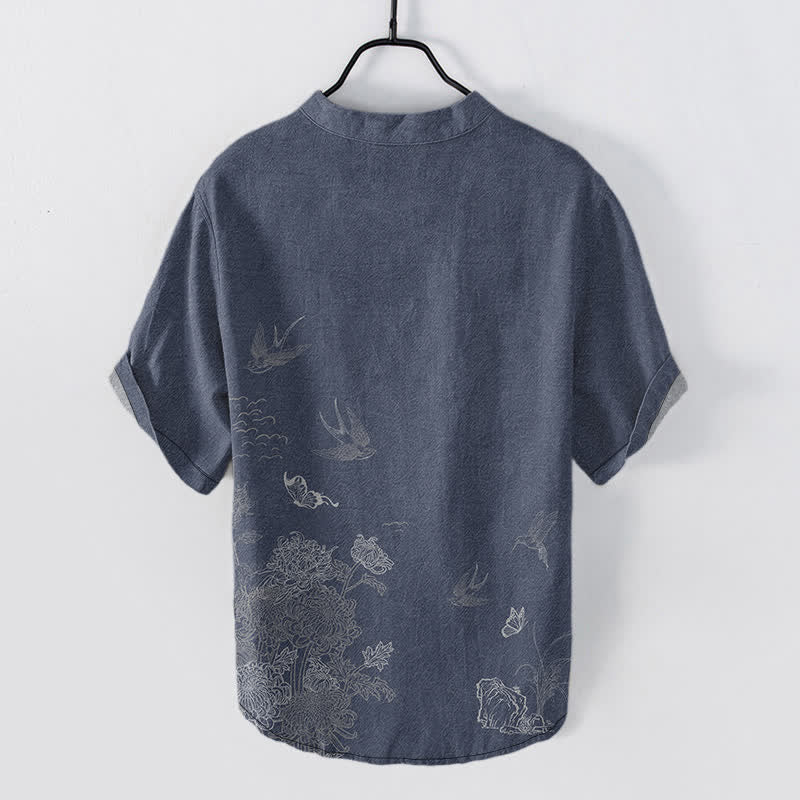 Buddha Stones Swallow Lotus Butterfly Men's Short Sleeve Shirt - image 8