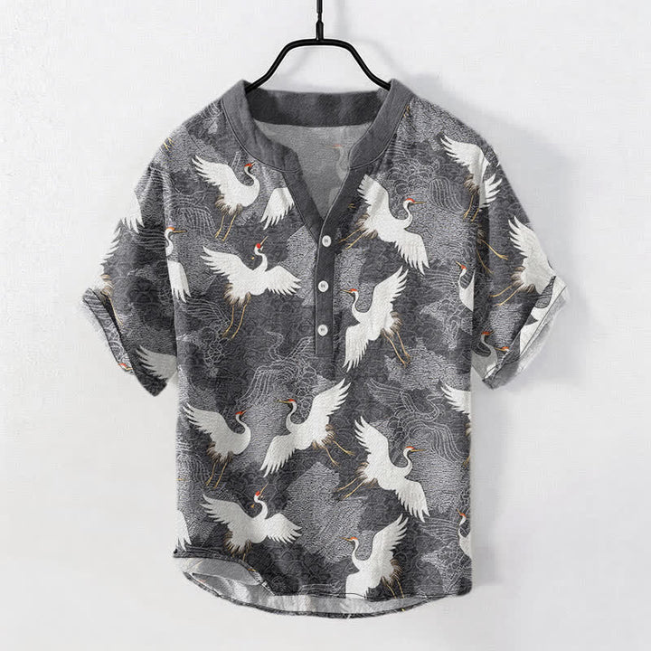 Buddha Stones Crane Short Sleeve Men's Shirt Resort Casual - image 0