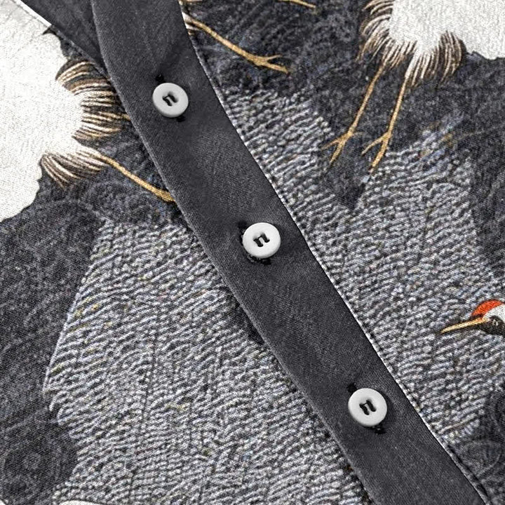 Buddha Stones Crane Short Sleeve Men's Shirt Resort Casual - image 3