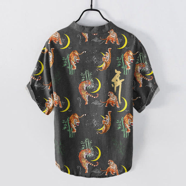 Buddha Stones Tiger Moon Bamboo Men's Short Sleeve Resort Shirt - image 1