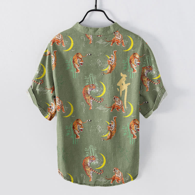 Buddha Stones Tiger Moon Bamboo Men's Short Sleeve Resort Shirt - image 6