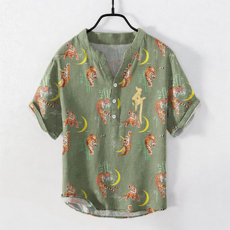 Buddha Stones Tiger Moon Bamboo Men's Short Sleeve Resort Shirt - image 5