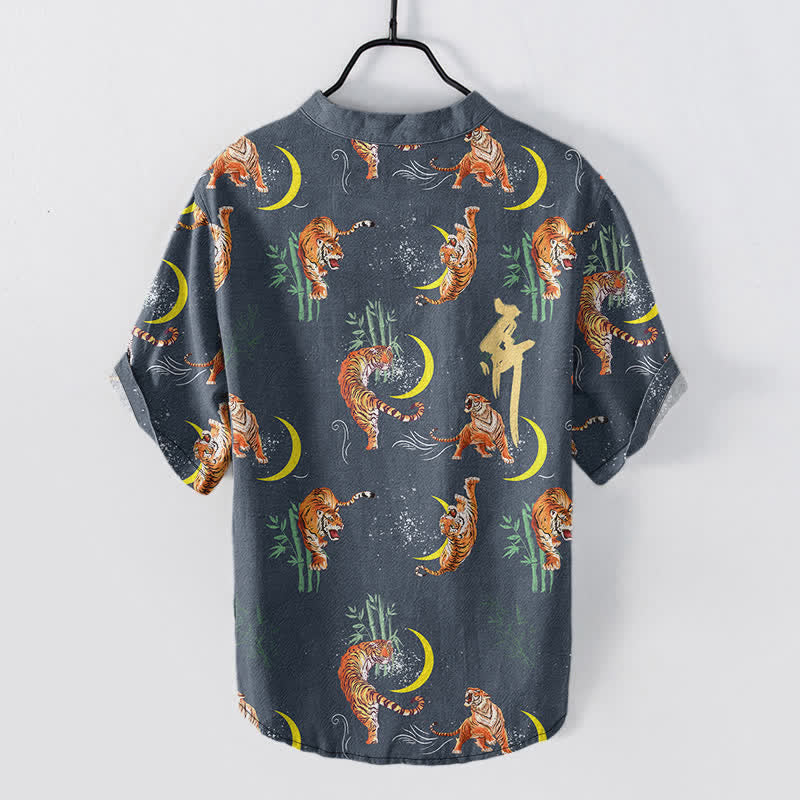 Buddha Stones Tiger Moon Bamboo Men's Short Sleeve Resort Shirt - image 8