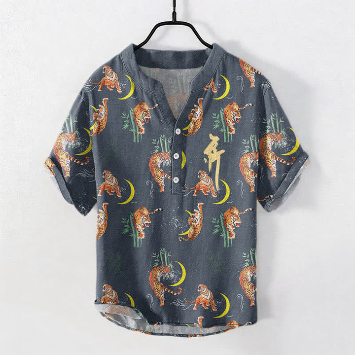 Buddha Stones Tiger Moon Bamboo Men's Short Sleeve Resort Shirt - image 7