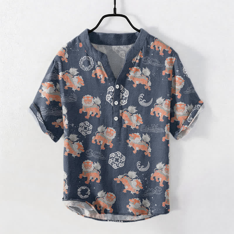 Buddha Stones Cotton Lion Waves Cloud Men's Short Sleeve Shirt Lightweight Resort Boxy Fit - image 7