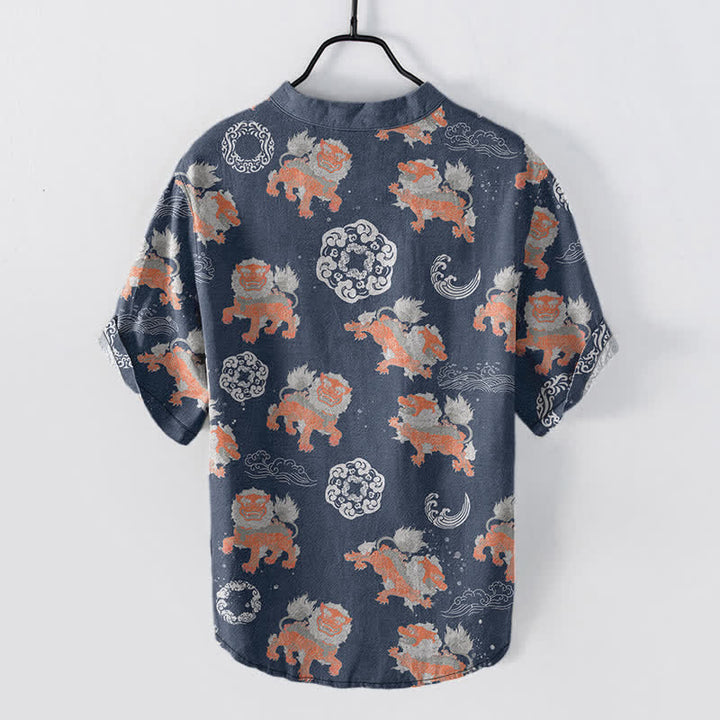 Buddha Stones Cotton Lion Waves Cloud Men's Short Sleeve Shirt Lightweight Resort Boxy Fit - image 8