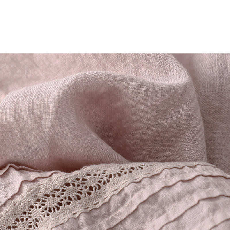 Buddha Stones Spring Elastic Waist Lace Pleated Hem Cotton Women's Pants With Pockets - image 6