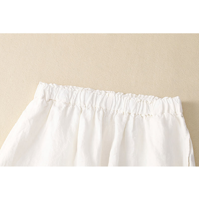 Buddha Stones Spring Elastic Waist Lace Pleated Hem Cotton Women's Pants With Pockets - image 8