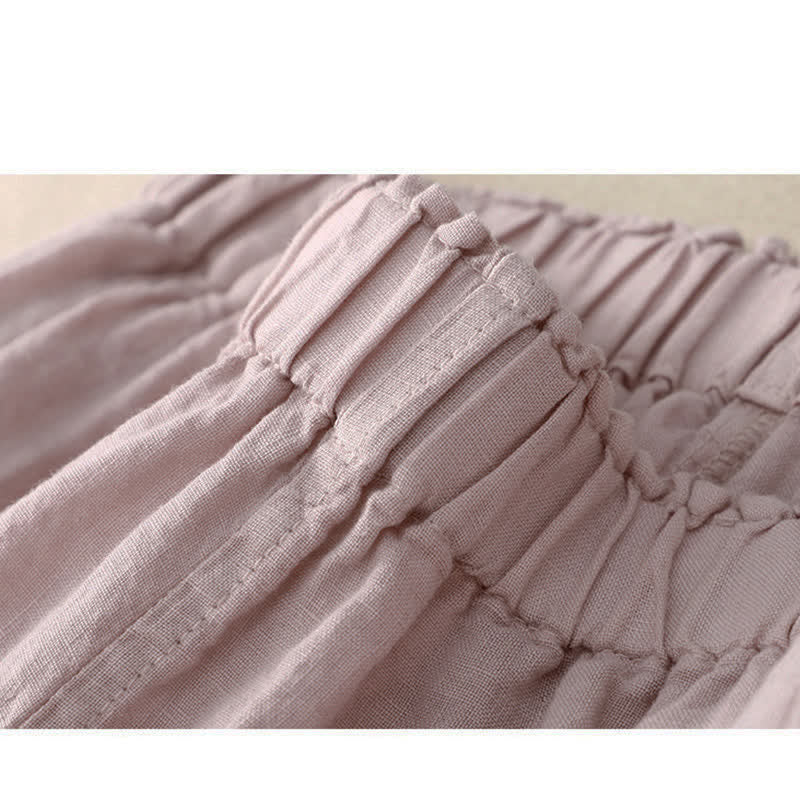 Buddha Stones Spring Elastic Waist Lace Pleated Hem Cotton Women's Pants With Pockets - image 3