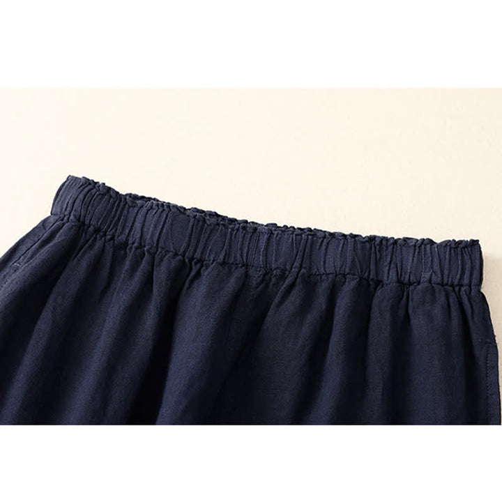 Buddha Stones Spring Elastic Waist Lace Pleated Hem Cotton Women's Pants With Pockets - image 11