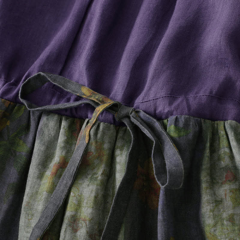 Buddha Stones Summer V Neck Drawstring Waist Floral Short Sleeve Below Knee Dress With Pockets - image 6