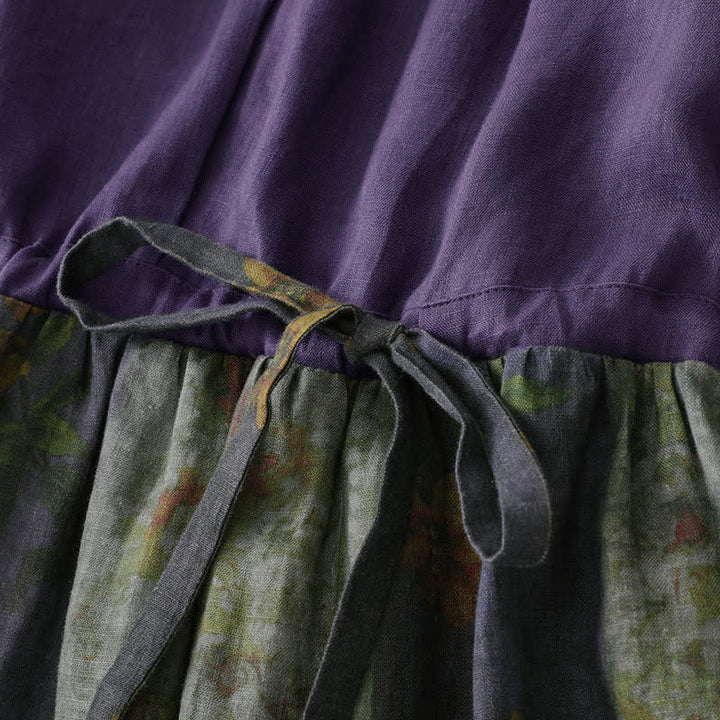 Buddha Stones Summer V Neck Drawstring Waist Floral Short Sleeve Below Knee Dress With Pockets - image 6