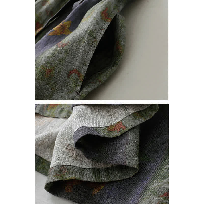 Buddha Stones Summer V Neck Drawstring Waist Floral Short Sleeve Below Knee Dress With Pockets - image 8