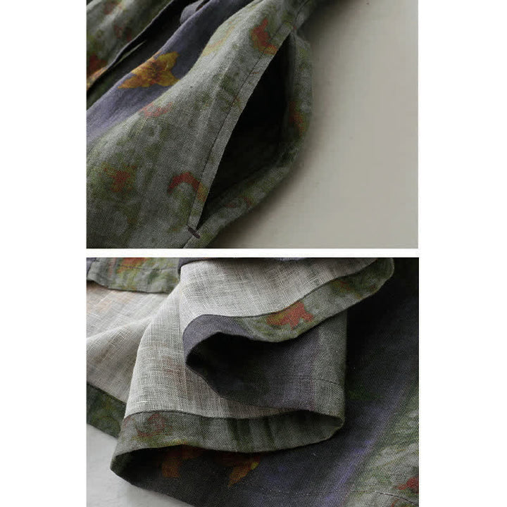 Buddha Stones Summer V Neck Drawstring Waist Floral Short Sleeve Below Knee Dress With Pockets - image 8