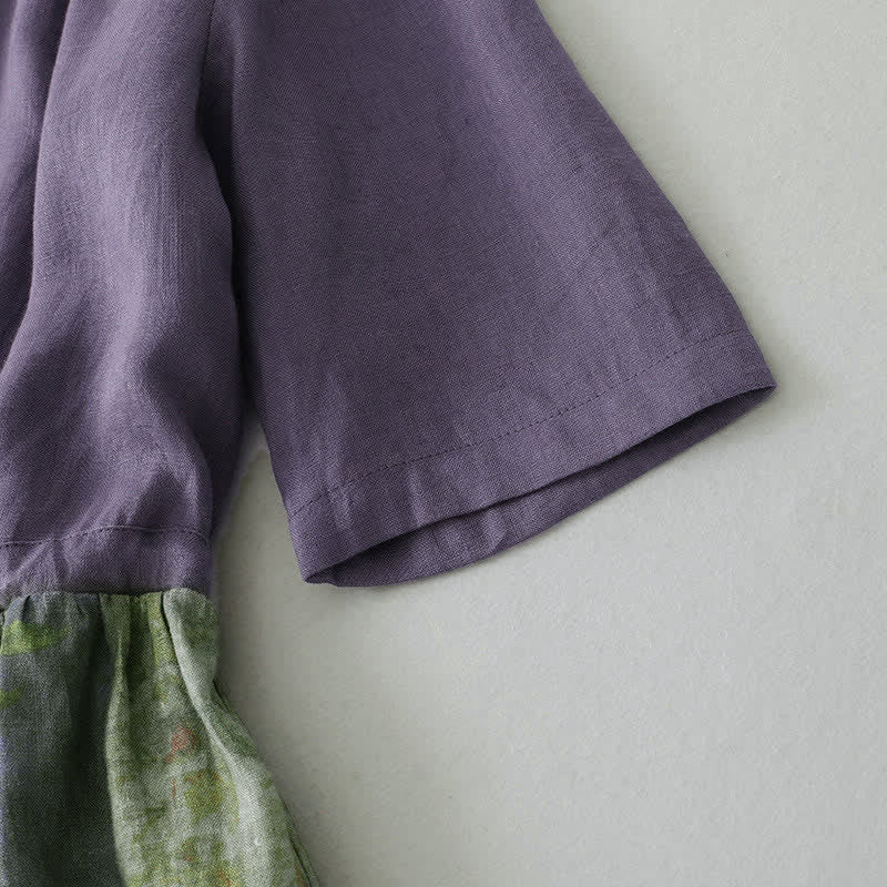 Buddha Stones Summer V Neck Drawstring Waist Floral Short Sleeve Below Knee Dress With Pockets - image 4