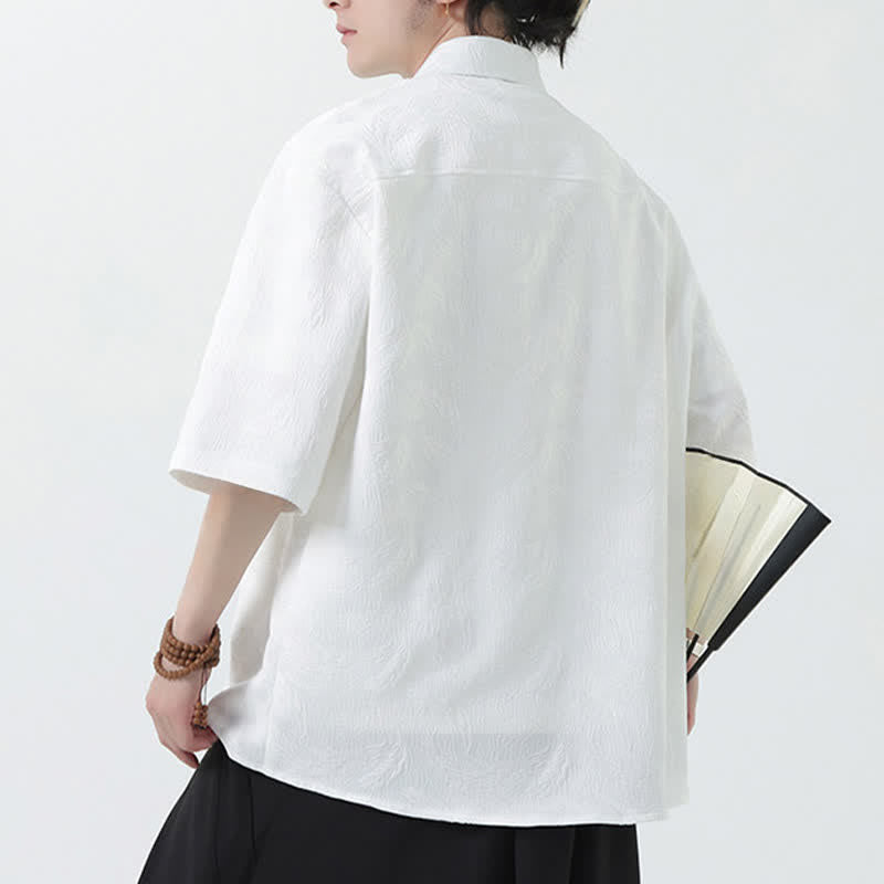 Buddha Stones Summer Mandarin Collar Textured Jacquard Men's Elbow Sleeve Shirt - image 11