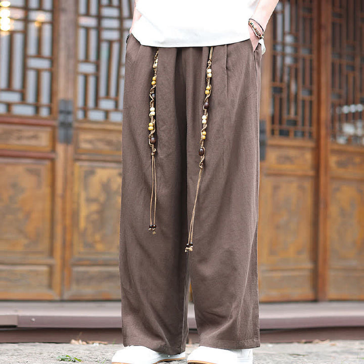 Buddha Stones Summer Ethnic Beaded Tassel Cotton Men's Long Straight Leg Pants - image 4