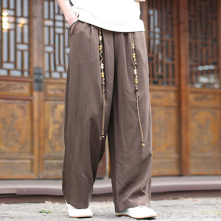 Buddha Stones Summer Ethnic Beaded Tassel Cotton Men's Long Straight Leg Pants - image 3