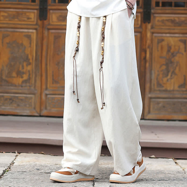 Buddha Stones Summer Ethnic Beaded Tassel Cotton Men's Long Straight Leg Pants - image 9