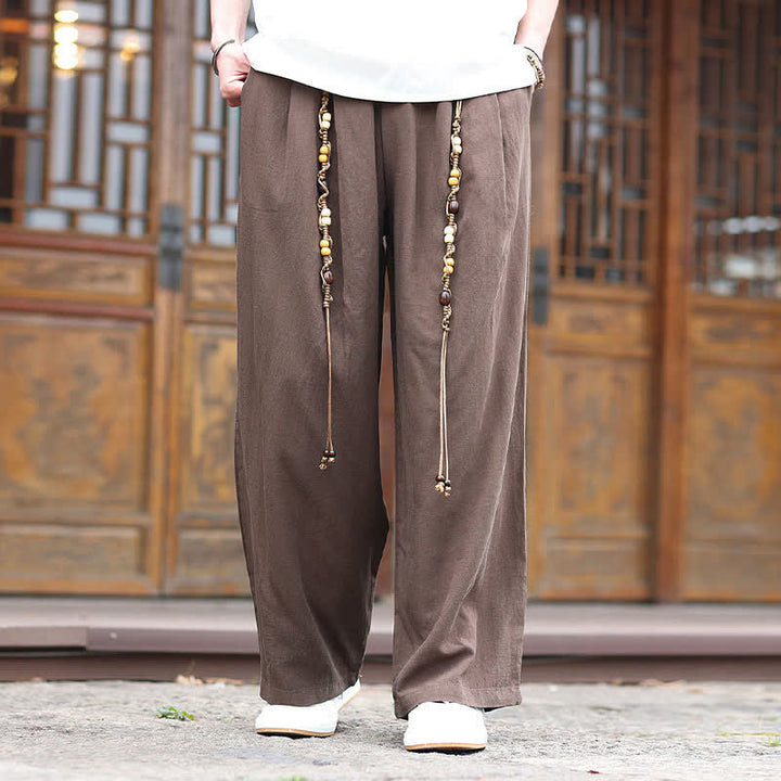 Buddha Stones Summer Ethnic Beaded Tassel Cotton Men's Long Straight Leg Pants - image 1