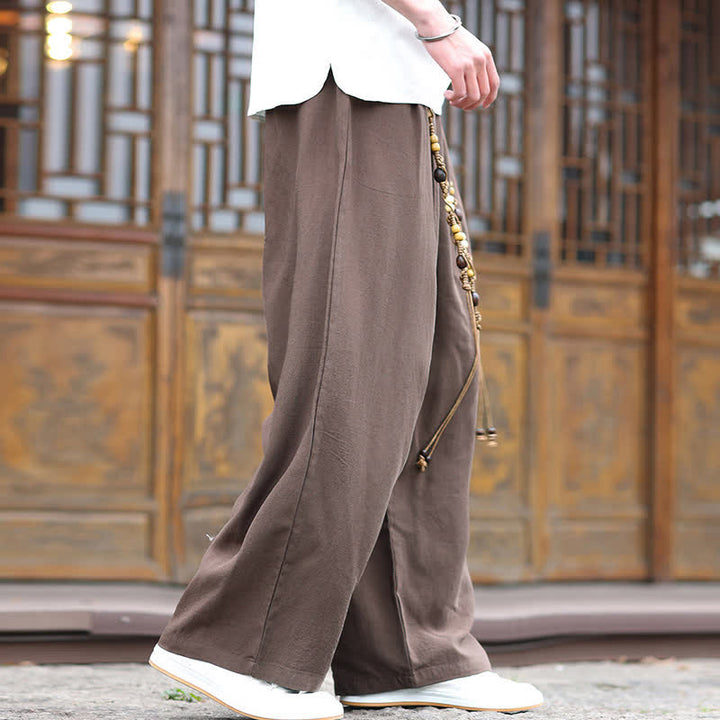 Buddha Stones Summer Ethnic Beaded Tassel Cotton Men's Long Straight Leg Pants - image 5