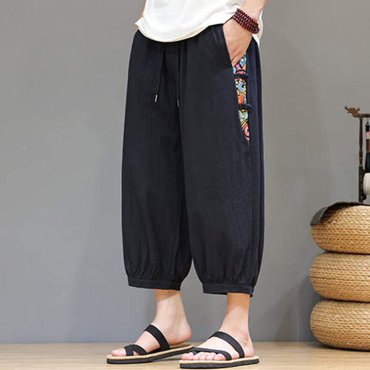 Buddha Stones Summer Tribal Side Stripe Drawstring Waist Men's Capri Tapered Pants With Pockets - image 13