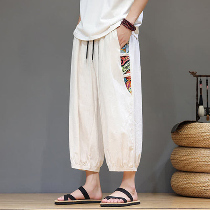 Buddha Stones Summer Tribal Side Stripe Drawstring Waist Men's Capri Tapered Pants With Pockets - image 4