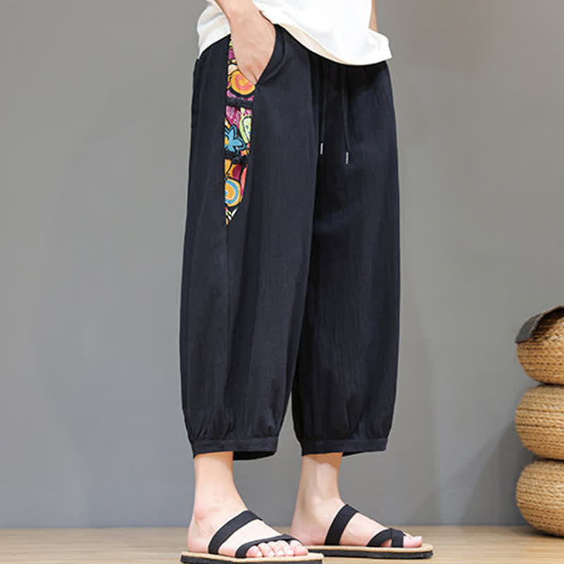 Buddha Stones Summer Tribal Side Stripe Drawstring Waist Men's Capri Tapered Pants With Pockets - image 11